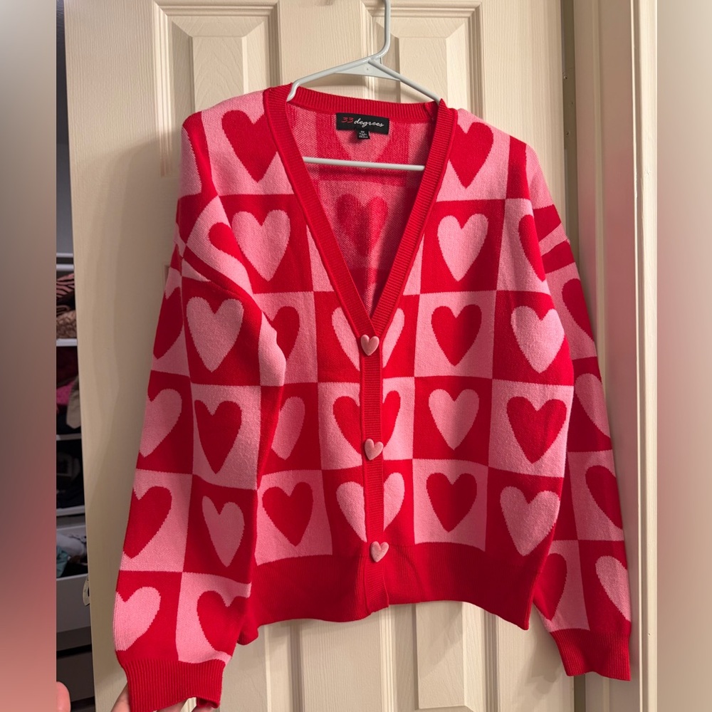 32 Degrees Red and Pink Heart Cardigan